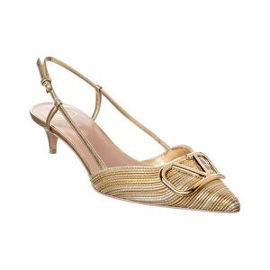 Valentino Vlogo Signature 40 Leather Slingback Pump, Gold
